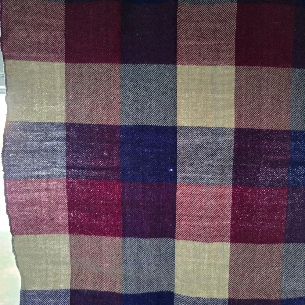 Vintage Men's Plaid Scarf Navy Maroon Checkered Fringe 1970s Winter Warm